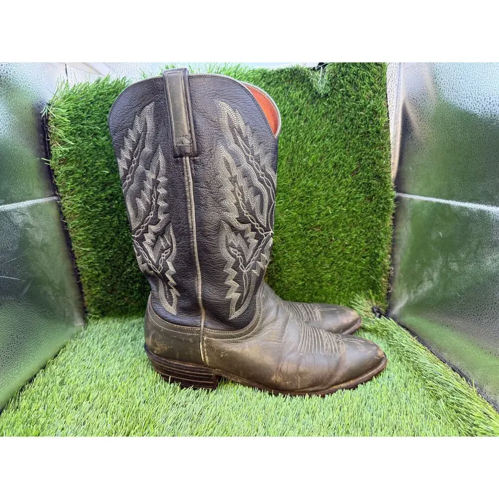 Lucchese Western Boot Men's 9.5 Black Leather Pull On Equestrian Cowboy Ranch
